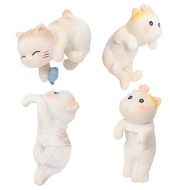4pcs Cat Garden Statue,Miniature Hanging Cat Figurines Flower Pot 3D Craft Cat Figurines Cat Statue Climbing Decoration Animal Ornaments for Office Desk Home Garden Pot Decor (White)
