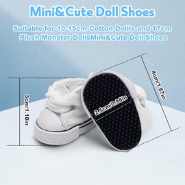 Xerteam 2 Pairs Doll Shoes for 15-17cm Dolls, Fashion Canvas Shoes, Cute Plush Doll Accessories (White, Black Sneakers)