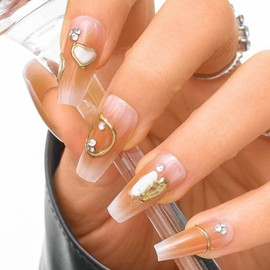 Sethexy Brown Long Coffin Press On Nails Gradient Glitter Glossy False Nails with Design 24PCS Full Cover Art Fake Nail for Women and Girls (10)