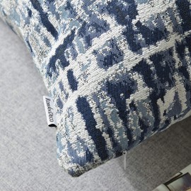 ROMANDECO Jacquard Decorative Throw Pillow Covers for Couch Set of 2, 12x20 Inches, Navy Blue