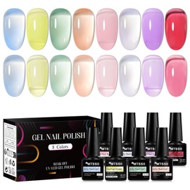 MTSSII Jelly Crystal Gel Nail Polish Set 8 Colors, Soak off UV LED Lamp Gel Nail Polish Set Mermaid Glitter Gel Polish Home Gel Manicure Kit 7 ml/0.24 FL.OZ (SET-8, 8PCS)