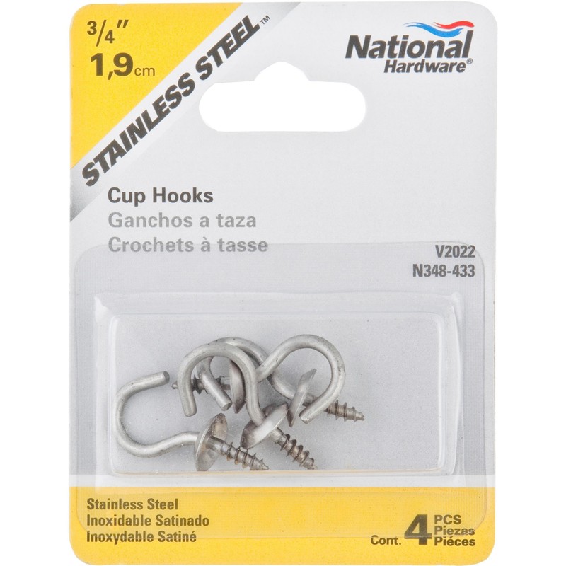 National Hardware N348-433 3/4 Stainless Steel Cup Hooks 4 Count