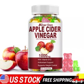 100% Vegan ACV Gummies 1000MG Nature Apple Cider Vinegar Health Support 60 Gummy