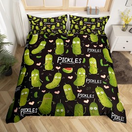 Erosebridal Pickle Comforter Cover Kawaii Cucumber Kids Duvet Cover Dill Pickle Bedding Set Twin Love Heart Decor Bed Cover for Boys Girls Teens Bedroom Decor