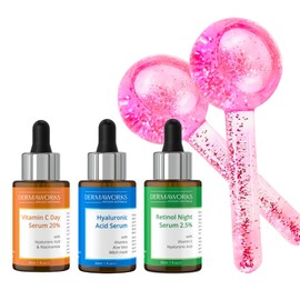 DERMAWORKS Skincare Gift Set - Ice Globes for Face & Eyes + Trio - Facial Massagers & Hydrating Serum – Anti-wrinkle, Reduces Puffiness, Pore Minimizer, Boosts Circulation & Radiance