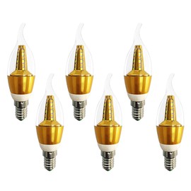 E14 Candelabra LED Light Bulb 5W LED Chandelier Light Bulbs 50 Watt Equivalent Flame Shape Lamp E14 European Base Candle Bulb for Home Decor Ceiling Fan Dining Room, 3000K Warm White, Gold, Pack of 6