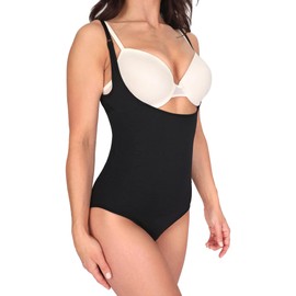 Conturve Open Bust Bodysuit Shaping Panty - Seamless Tummy, Side & Back Compression (Black, XL)