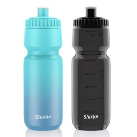 SLUXKE 720 ml Bicycle Water Bottle, Easy Squeeze Bicycle Bottles, BPA-Free, No Odour, Leak-Proof, Suitable Road Bike Water Bottle for Outdoor, Fitness, Cycling, Running (Green Blue and Black)