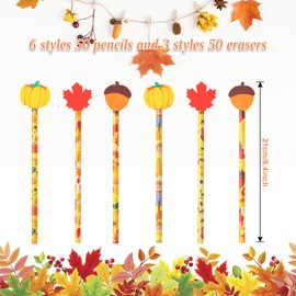 Kolewo4ever 50 Pieces Fall Pencils Scarecrow Turkey Thanksgiving Pencils with Giant Maple Leaves Pumpkins Acorns Eraser Assortment Fall Stationery Pencil for Thanksgiving Party Favors (50)