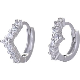 V Shaped Tiny Sleeper Cartilage Piercing Small Hoop Cuff Earrrings for Women Hole Crystal Tragus Daith Hoops Fashion Jewelry (White, One size)