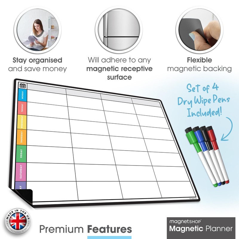 TMS A4 Magnetic Weekly Planner and Dry Wipe Pens |