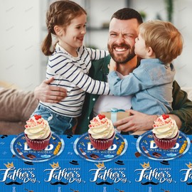 Ncozwo 20 Pcs Father's Day Party Disposable Paper Plates 7 Inch Round Beard Tie Hat Watch Tools The Best Dad In The World Dessert Plates Dad Theme Supplies for Best Dad Party Dinner Decorations