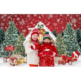 Christmas Gingerbread Backdrop 12x8ft Red Gingerbread House Photo Background for Photography Winter Snow Christmas Tree Candy Backdrop Xmas Holiday Party Decorations Family Photo Shoot Props