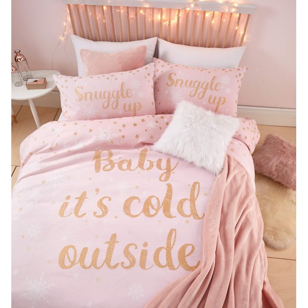 Catherine Lansfield Baby It's Cold Outside Easy Care Single Duvet Set Pink