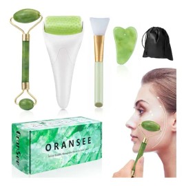 Set Masajeador Facial Jade Rodillo Gua Sha Piel Antiedad                                                                                              