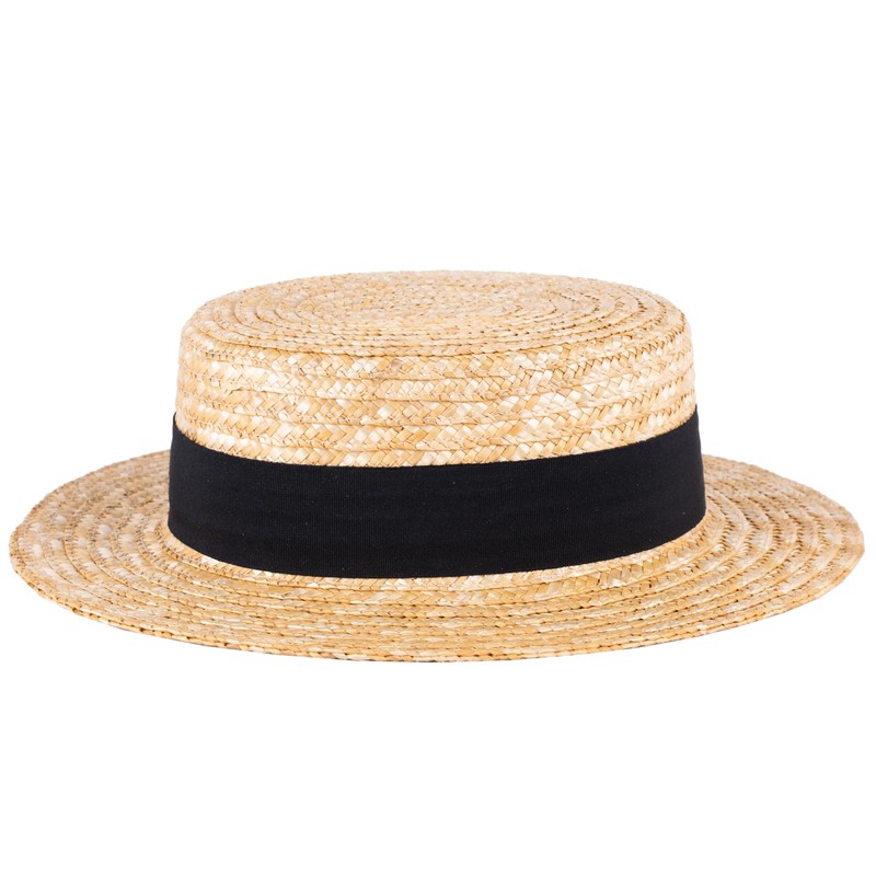 ZAKIRA Classic Straw Boater Hat Handmade from Natural Straw (Black