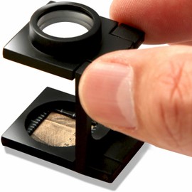 PhoenixLoupe Folding Stand Banded Magnifier Linen Tester (20x Magnification), Measuring Fiber Thread Counter/2 Types of Targets (mm/inch)/Magnifying Glass with Dedicated Case