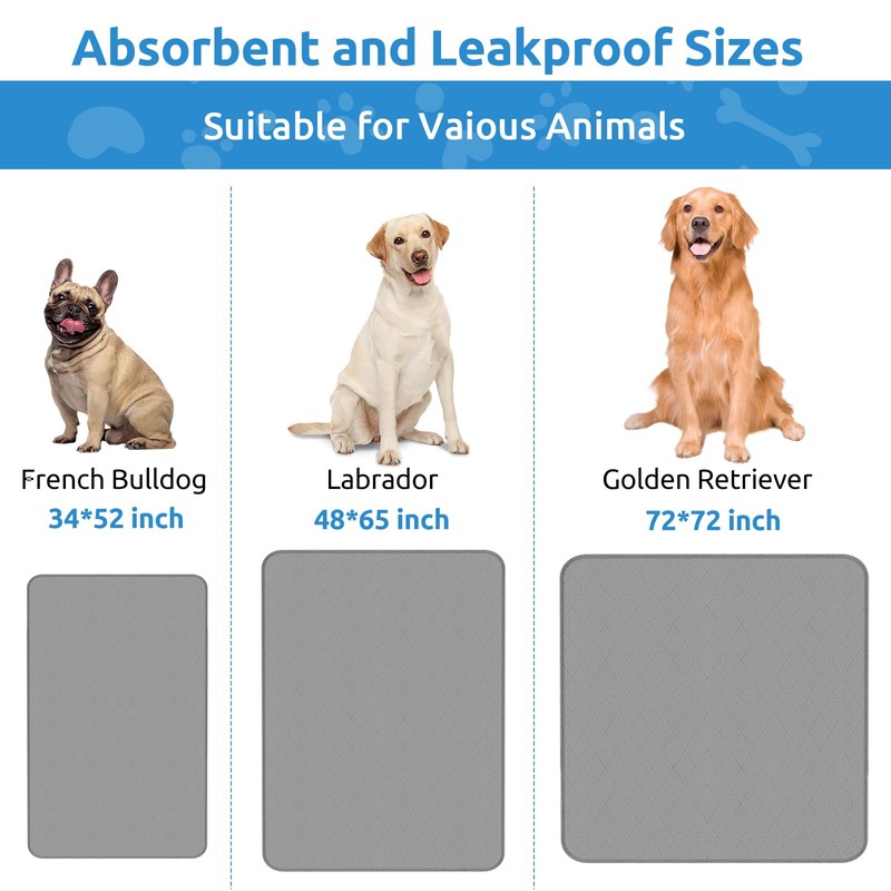 Washable Reusable Dog Pee Pads, 34"x52" Absorbent & Waterproof Puppy