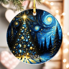 Jabihome Year Ornament 2024, Collectible Christmas Ornaments, Acrylic Christmas Tree Suncatcher Effect, Stained Glass Effect Holiday Dated Ornament Gift Exchange (Starry Tree)