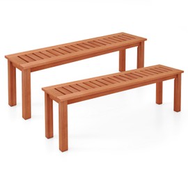 Giantex 47" Outdoor Bench with Slatted Seat, 705Lbs Capacity, Solid Wood Frame, Teak Oil Finish, Backless Garden Bench for Patio Dining, Yard, Porch, Entryway, Park, 2-Person Outside Seat Chair (2)