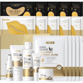 LAIKOU Cuidado De La Piel Coreano, Set De Cuidado Facial, Mascarilla Para Rostro, Mascarilla Para Ojos, Mascarilla Para Labios Con Gel Limpiador, Tónico, Crema Para Ojos, Sérum, Crema Esencia Para Muj