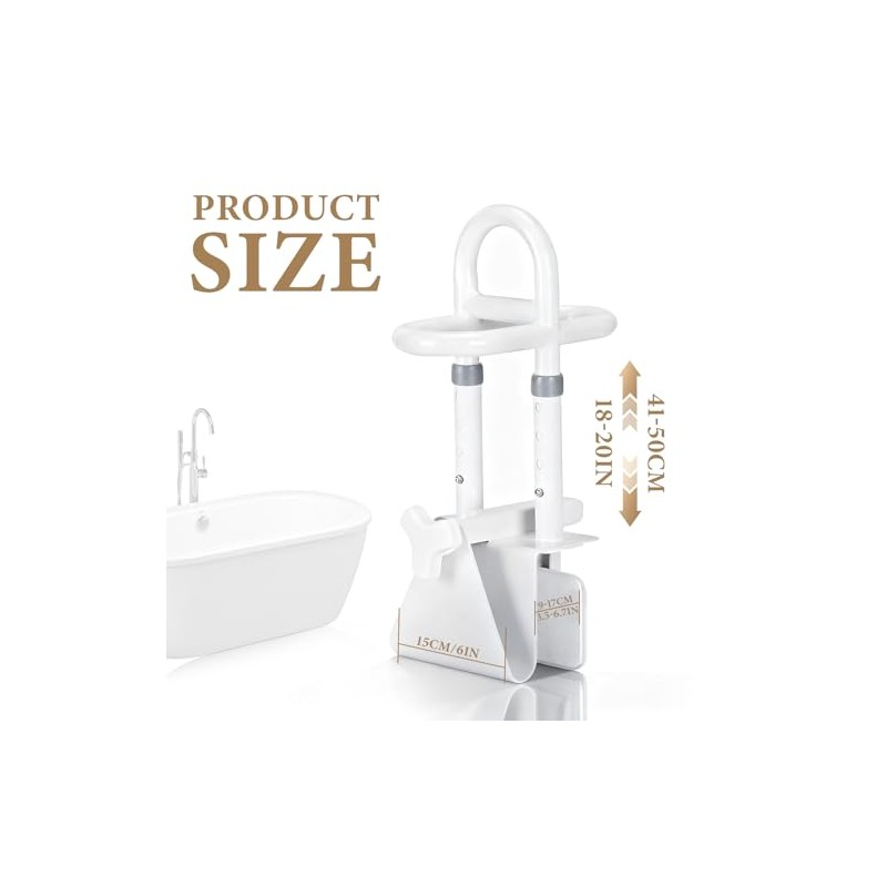 Bathtub Grab Rails, Adjustable Width 9-17cm and 4 Heights,150kg Load