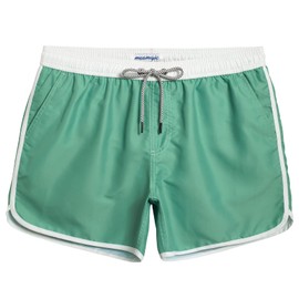 MaaMgic Mens Boys Vintage Swim Trunks with Mesh Lining Quick Dry Swim Suits Board Shorts,Solid Green,Medium