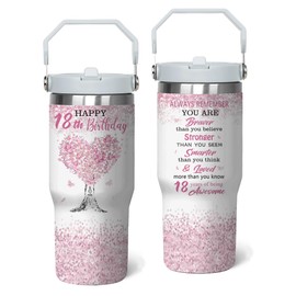 18th Birthday Tumbler with Handle & Straw, Birthday Gifts Stainless Stainless Steel Cups 30 Oz, 18 Year Old Birthday Gifts for Girls, 18th Birthday Decorations, Happy 18th Birthday Gifts for Girls