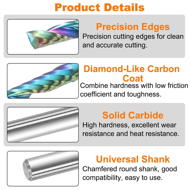 sourcing map Spiral Router Bit 1/8" Cut Dia 1/8" Shank