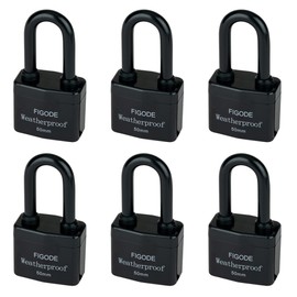 FIGODE® Outdoor Waterproof Padlocks, Covered Heavy Duty Laminated Steel Locks, Lock Set with Keys, 2.2 in. Wide, 6-Pack Keyed Alike Long Padlocks