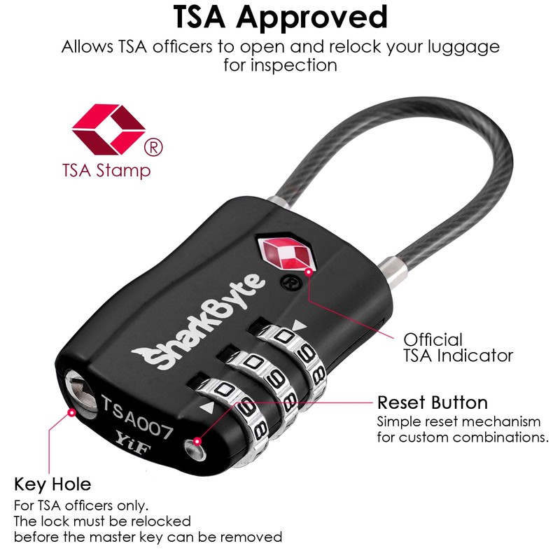 SharkByte TSA Suitcase Locks - 3-Dial Security Travel Combination Padlock,