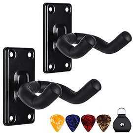 Guitar Wall Mount Hanger Hook Holder Stand 2 Pack Guitar Hangers Hooks for Acoustic Electric and Bass Guitars (2Pack-Black)