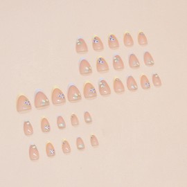 Yellow French Tip Press on Nails Short Almond Fake Nails with Fruit Designs Glossy Gule on Nails Summer False Nails Artificial Stick on Nails for Women 30Pcs