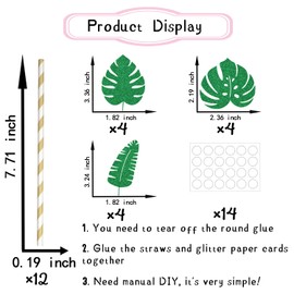 Palm Leaf Paper Straw Decor, Hawaiian Luau Party Paper Straw, Tropical Jungle Leaves Party Decor, Summer Baby Shower Wedding Birthday Pool Beach Cocktail Party Supplies 12 Pieces Green