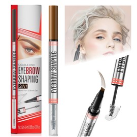 Magic Microblading Eyebrow Contouring Pencil - 2 in 1 Waterproof Eyebrow Pencil & Sealing Eyebrow Gel - 3D Makeup Fine Stroke 4 Fork Tip Brow Pencils - Long Lasting Eyebrow Pen Women (Black)