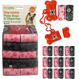 DOGGY WASTE REFILL DEGRADABLE BAGS POOP SCOOP REFILLABLE 400 BAGS 2 COLOURS POO BAGS FOR DOGS WITH DISPENSER VALUE PACK (Black & Pink)