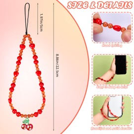 BEEFLYING Red Phone Charm Wrist Strap CellPhone Lanyard Handmade Beaded Pendant Bracelet for Women Bag Camera Accessories (Cherry)