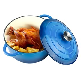 Miereirl 4.5 Quart Enameled Dutch Oven Pot with Lid, Cast Iron Dutch Oven with Dual Handles for Bread Baking, Cooking, Non-stick Enamel Coated Cookware (Dark Blue)