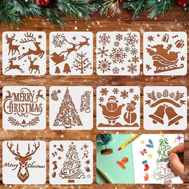 Pack of 10 Christmas Stencils, Drawing Stencils, Painting Stencils, Christmas Plastic Painting Stencils, Reusable Painting Templates, DIY Stencils for Children, Christmas, Advent