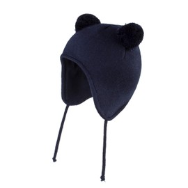 LANGZHEN Bonito gorro de invierno con pompones para bebés y niñas, con forro polar, Clásico - Azul Marino, 0-6 Meses