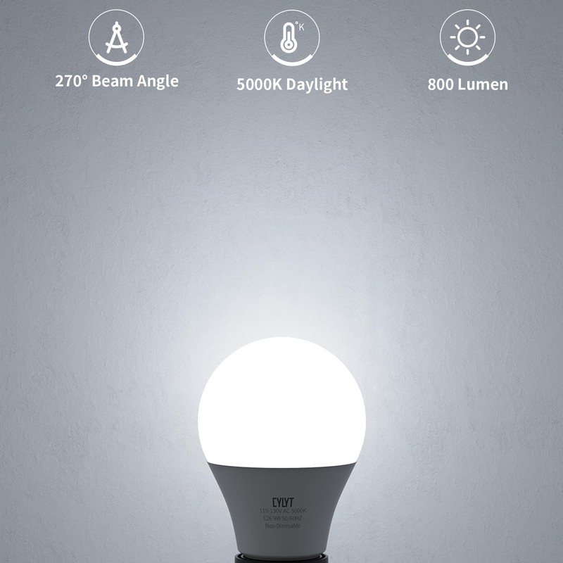 CYLYT Light Bulbs 60 Watt Equivalent Solt White 5000K, E26