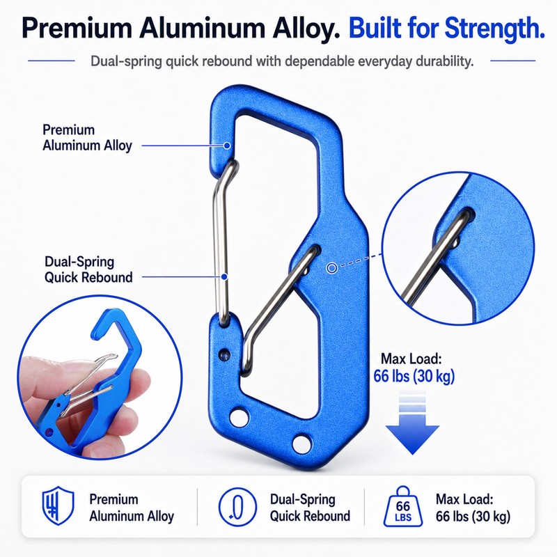 Anti Pickpocket Zipper Lock for Backpacks, 3-Shaped Dual Spring Carabiner