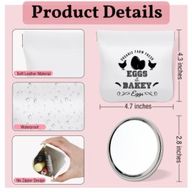 scodilo Mini Makeup Bag for Purse with Mirror Funny Chicken Egg, Waterproof Portable No Zipper Self-closing Cosmetic Bag for Women, Coin Purse Pouch, Fun Gifts Birthday Gifts for Bride Mom Girls