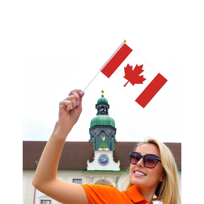50 Packs Small Canada Flags on Handheld Stick，Miniature Canadian Flag