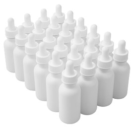 Focus Nutrition 24 Pack White Coated Boston Round Essential Oils Aromatherapy Glass Bottles Jar With White dropper cap, 1oz