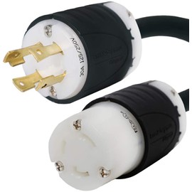 NEMA L14-30P to L5-30R Power Cord Plug Adapter - 1 Foot, 30A, 125/250V, 10 AWG, for 7500W Generators - Iron Box Part # IBX-9523-01C