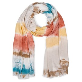 styleBREAKER Ladies Scarf with colourful batik stripe pattern and short fringes, light scarf, stole 01016216, Colour:Rust-Yellow-Brown