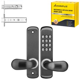 ANNFUZ Stainless Steel Mechanical Keypad Entry Door Handle Lock,Commercial Keyless Push Button Code Door Lever,Single-Sided Combination &Interior Non-locking,Exterior Auto-Lock,For Outdoor,Matte Black