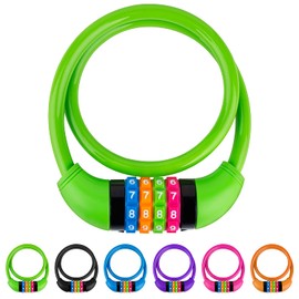 IDEALUX Bike Lock Cable, Bicycle Cable Lock with 4 Digit Combination & Alloy Lock Head, Resettable Kids Bike Cable Lock, 2 Ft x ∅0.45 in, Lock for Bike, Scooter, Skateboard, Motorcycle, E Bike(Green)