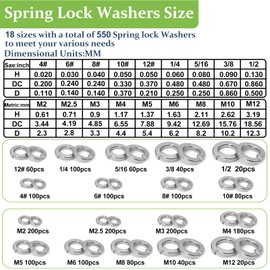 Vifmy Metric & SAE Spring Lock Washers Assortment Kit(1780Pcs), M2 M2.5 M3 M4 M5 M6 M8 M10 M12#4#6#8#10#12 1/4" 5/16" 3/8" 1/2" Metric SAE Split Lock Washer Set, 304 Stainless Steel Lock Washer